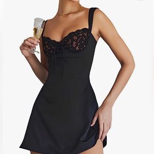 Spaghetti Strap Lace Dress Bodycon Mini Dress, Black